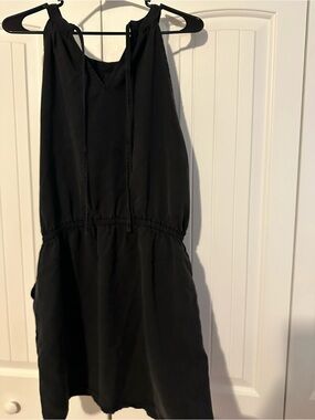 Women's Black Maxi Dress with Tie Neck